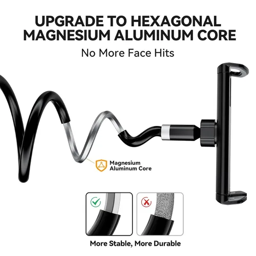 Vista 3 de FlyCoco Soporte para tablet con cuello de cisne, clip de soporte con brazo largo flexible para cama, compatible con iPad Pro Air/iPhone/Kindle Negro