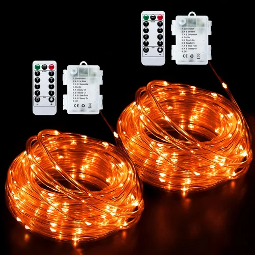 Vista 24 de JMEXSUSS 100 luces LED de cuerda a pilas impermeables para exteriores Blanco cálido