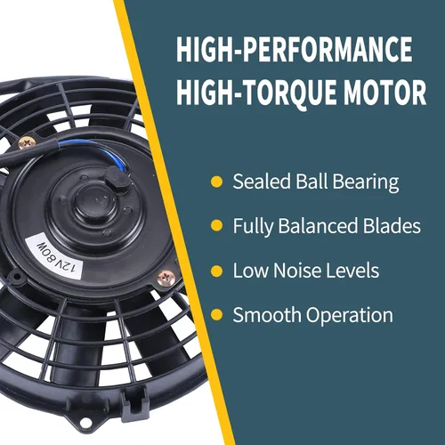 Vista 6 de Juego de 2 ventiladores eléctricos universales delgados, tire/empuje, 7 pulgadas, negro, 12V 80W, kit de montaje de alto rendimiento para radiador