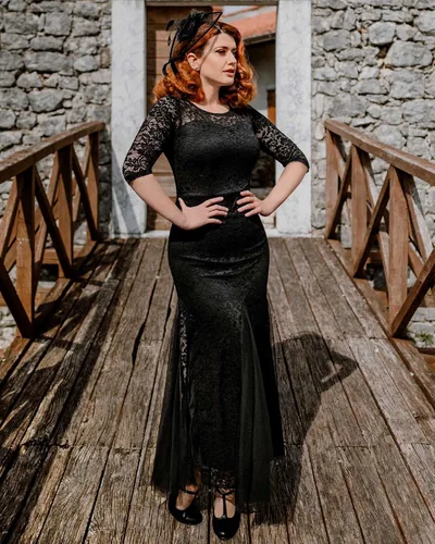 Vista 3 de Miusol Vestido largo formal de noche de sirena con encaje floral elegante y manga 23 para mujer