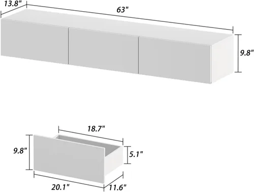 Vista 2 de Homsee Soporte de TV LED flotante para televisores de hasta 70 pulgadas, consola multimedia de madera montada en la pared con superficie brillante
