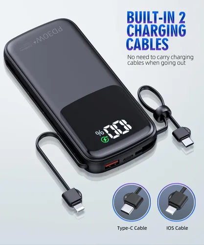 Vista 4 de LOVELEDI Cargador portátil - Banco de energía - 15000mAh Banco de energía con soporte para carga rápida PD 30W Cargador de pared AC incorporado y 2
