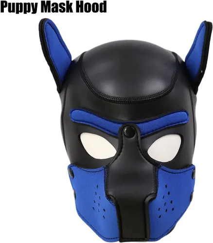 Vista 4 de Máscara de neopreno de cara completa para cachorro, capucha extraíble, máscara de Halloween (azul, máscara)
