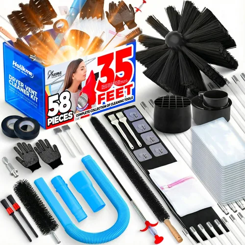 Vista 9 de Holikme - Kit de limpiador de ventilación para secadora de 30 pies, 15 piezas, cepillo removedor de pelusas, herramientas de vacío