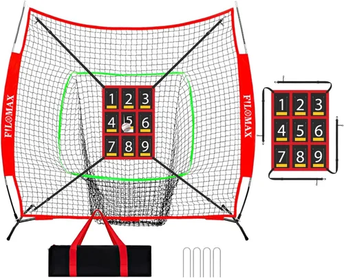 Vista 9 de Red de práctica de béisbol y sóftbol de 7 x 7 pies con 9 zonas de ataque numeradas Red de entrenamiento profesional para pegar, lanzar y batear
