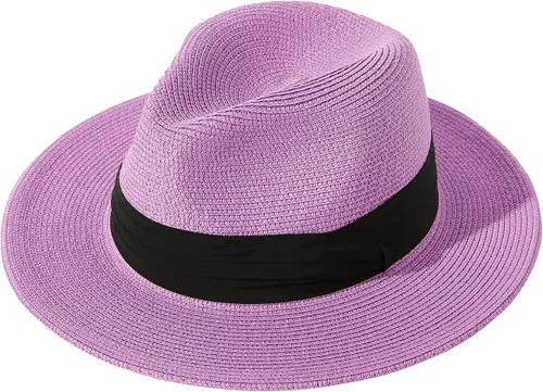 Vista 36 de Lanzom - Sombrero de paja playero para mujer, de ala ancha, plegable, estilo Fedora, UPF50+