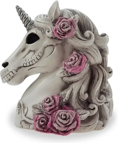 Vista 7 de Alcancía gótica de calavera de unicornio, calavera de azúcar, regalo para mujeres y adultos, Halloween, día de esqueleto gótico, decoración del hogar