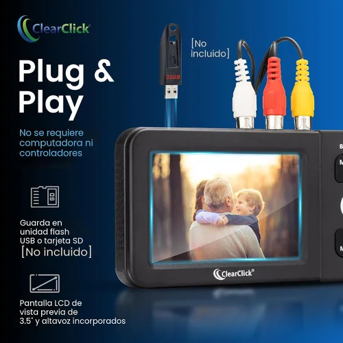 Vista 3 de ClearClick Convertidor de video a digital 2.0 (segunda generación) - Graba video de VCR, cintas VHS, AV, RCA, Hi8, videocámara, DVD, sistemas