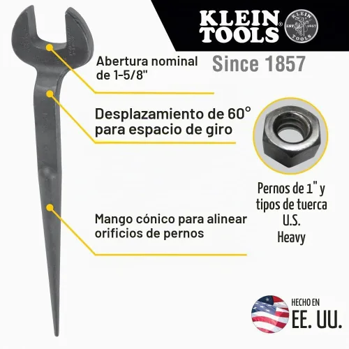 Vista 2 de Klein Tools 3214 - Llave dentada, fabricada en Estados Unidos, apertura nominal de 1-5/8 pulgadas, perno de 1 pulgada para tuerca pesada de EE. UU