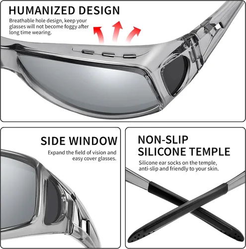 Vista 18 de Polarized Sunglasses Fit Over Glasses for Women Men with UV400 Protection Over Wrap Around Sun Glasses