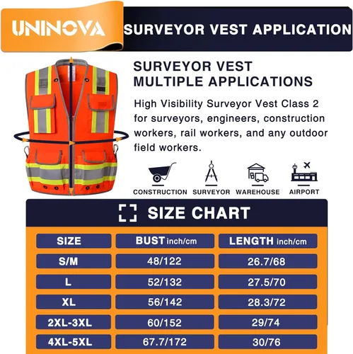Vista 3 de Surveyor Safety Vest Reflective for Men,Class 2 Heavy Duty Safety Vests Reflective with Pockets and Zipper