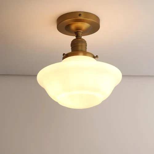 Vista 9 de Pathson Vintage Flush Mounted Ceiling Lighting with Milk White Glass Shade, Mid-Century Style Ceiling Light Fixture for Hallway Foyer Loft Living