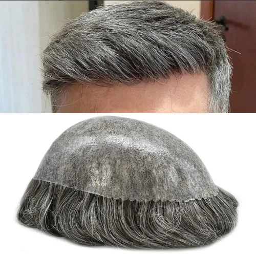 Vista 492 de Toupee para hombre 100% cabello humano real tupé para hombres 0.004 in piel de poliuretano para hombre, sistema de reemplazo de piezas de pelo