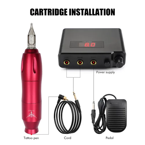 Vista 6 de TATELF Kit de bolígrafo rotativo para tatuaje, juego completo profesional de inicio de máquina con 40 agujas de cartucho, fuente de alimentación