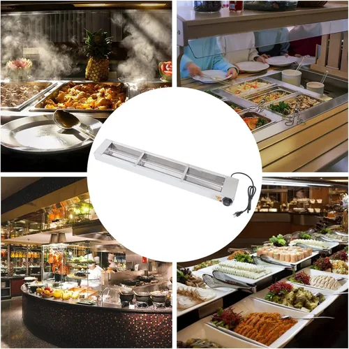 Vista 4 de Lámpara de calor de alimentos de 36 pulgadas, calentador de alimentos con enchufe y cadenas, temperatura ajustable de acero inoxidable plateado