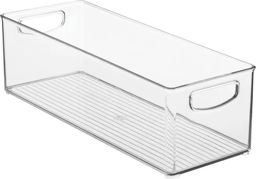 Vista 9 de iDesign - Recipiente de plástico apilable para despensa con asas para gabinetes o refrigerador, transparente, fabricado en EE. UU Para armarios