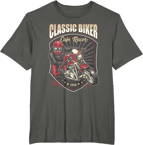 Vista 6 de Camiseta de motocicleta clásica Biker Cafe Racer para hombre, Negro, S