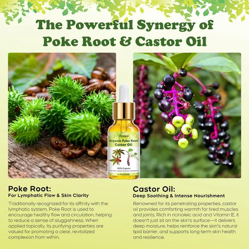 Vista 7 de Aceite orgánico de raíz de poke y ricino – Fragancia de menta – Apoya quistes, forúnculos, fibromas, ganglios linfáticos inflamados y salud