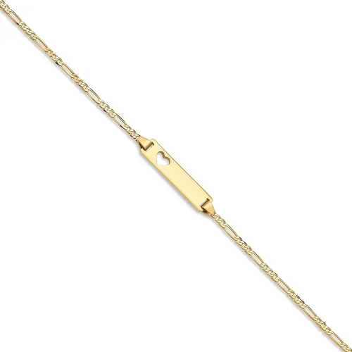 Vista 10 de 14k Yellow Gold Cut Out Heart Figaro Link Id Bracelet 7 Inch Fine Jewelry For Women Gifts For Her