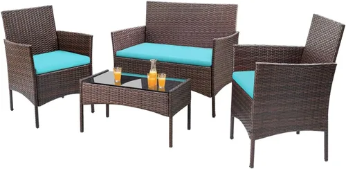 Vista 10 de Homall Juego de 4 muebles de patio al aire libre, sillas de mimbre, para uso en interiores y exteriores, patio, porche, jardín, piscina, balcón