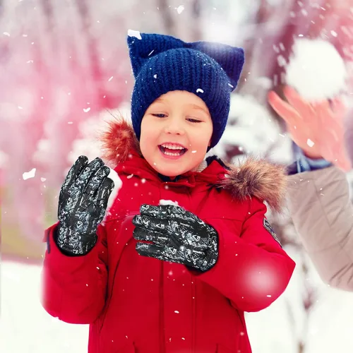 Vista 5 de SATINIOR 2 pares de guantes impermeables para niños, guantes de nieve cálidos para invierno, guantes de esquí para niños y niñas, resistentes al