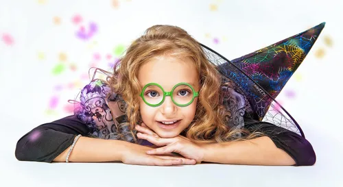 Vista 2 de FANCYKIDS Lentes verdes redondos, sin lentes para adultos, disfraz de mago, suministros de celebración, regalos de fiesta de día