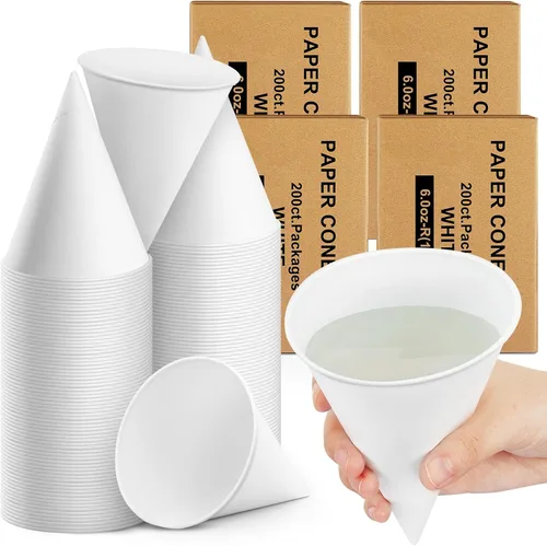 Vista 12 de Roshtia 100 tazas de cono de papel de 6 onzas gruesas desechables para hielo afeitado, dispensador de enfriador de agua para granizados
