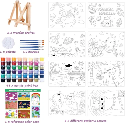 Vista 3 de RYRIWOU Juego de lienzo predibujado 8 paquetes de lienzo preimpreso, kit de pintura al óleo acrílica de 5 x 7 pulgadas, lienzo con 48 pinturas, 6