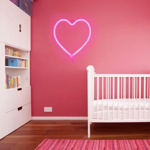 Vista 9 de YouOKLight Letrero de neón de corazón, luces de neón para decoración de pared de dormitorio, letrero de neón rosa, luz LED de corazón con USB