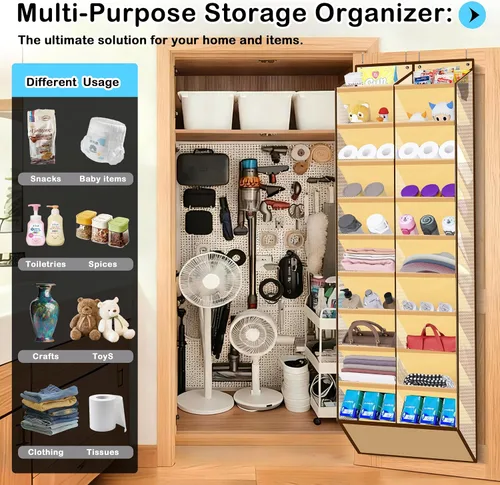 Vista 5 de Kotkn Organizador de zapatos de 10 niveles sobre la puerta, 20 bolsillos con capacidad para 20 a 30 pares, tela Oxford resistente con malla