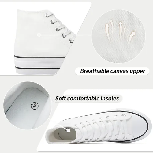 Vista 3 de FINIWOR Tenis de plataforma para mujer, zapatos de lona blancos de alta calidad, zapatos clásicos de plataforma negra, zapatos casuales con cordones