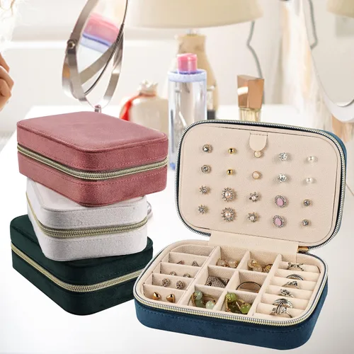 Vista 7 de Dajasan Estuche de viaje de joyería de terciopelo caja de joyería de viaje pequeña caja organizadora de joyas portátil para aretes pulseras anillos