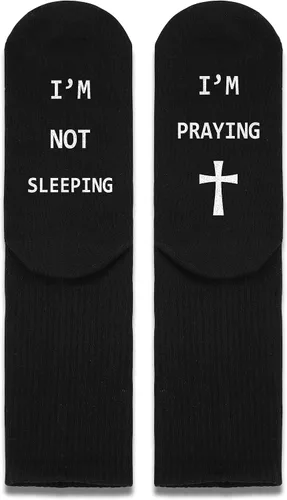 Vista 2 de Calcetines I'm Not Sleeping I'm Praying, regalos para hombres, calcetines para hombre. (127), Negro
