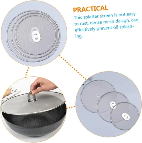 Vista 8 de 3 unidades de acero inoxidable para sartén de acero inoxidable, cubiertas de aceite para ollas de cocina, pantalla de grasa fácil de limpiar