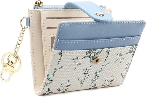 Vista 8 de GAEKEAO - Billetera pequeña para mujer con bloqueo RFID, delgada, de dos pliegues, de cuero floral, tarjetero con bolsillo con cremallera y ventana