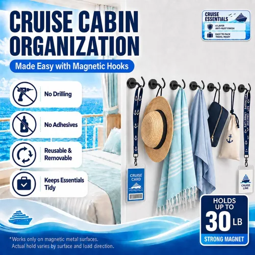 Vista 4 de Neosmuk Ganchos magnéticos, esenciales para cruceros, más de 32 libras, ganchos magnéticos resistentes para cabinas de cruceros, refrigerador