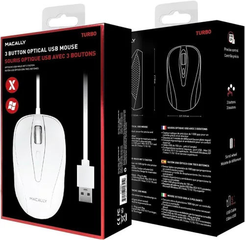 Vista 10 de Macally Mouse USB con cable con 3 botones, rueda de desplazamiento y cable de 5 pies de largo, mouse USB para computadora portátil y de escritorio