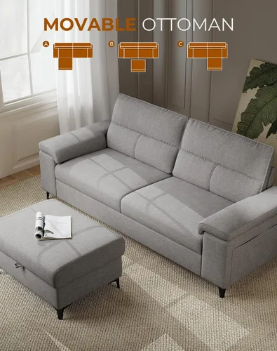 Vista 14 de Upvilla Sofás modernos de 88.97 pulgadas para sala de estar, sofá de asiento profundo con cojín de 8 pulgadas, cómodo sofá biplaza de felpilla de 2