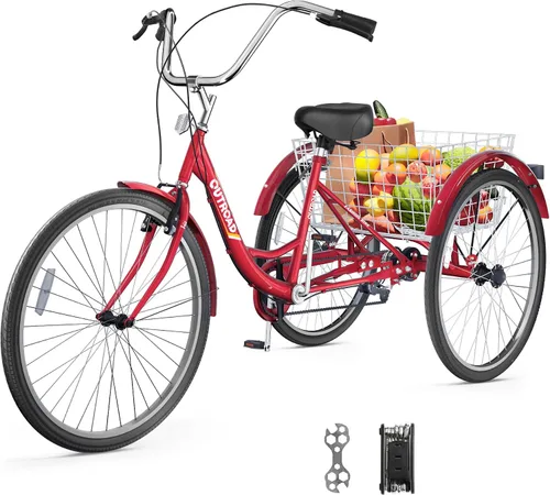 Vista 12 de Betterland Triciclo para adultos de 1 velocidad, triciclos para adultos de 24/26 pulgadas con cesta para personas mayores, bicicleta de crucero