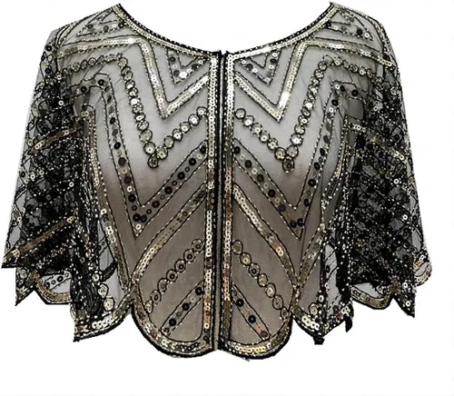 Vista 6 de Specell 1920s Handmade Sequin Beaded Evening Shawl Bridal Wrap Shawls and Wraps for Evening Dresses Wedding Shawl 10