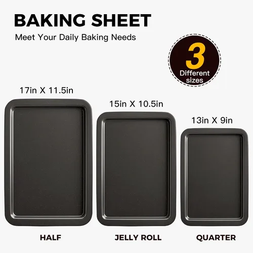 Vista 3 de HONGBAKE Juego de bandejas de cerámica para hornear, bandeja de galletas para horno, juegos de utensilios para hornear con agarres más anchos