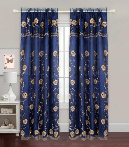 Vista 3 de UNIWARE Cortina de ventana de 54 x 84 pulgadas, flores bordadas (blanco/rojo)