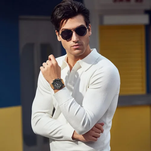 Vista 2 de SAPPHERO Relojes para hombre, cronógrafo, de acero inoxidable, impermeable, cuarzo, para negocios, casual, reloj de vestir para hombre, fecha Negro