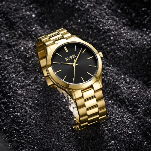Vista 5 de BUREI Relojes para hombre de moda analógicos de acero inoxidable con movimiento de cuarzo impermeables, regalo para hombres.