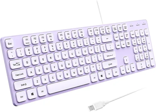 Vista 10 de Teclado con cable USB, teclas cómodas y silenciosas de chocolate, teclado de computadora ultradelgado y duradero con cable (QWERTY) para PC, Windows
