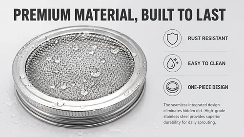 Vista 6 de Sprout Sprouting Mesh Strainer Shaker Tapas Kit para Tarro Mason Tapa Plata 2 Pack