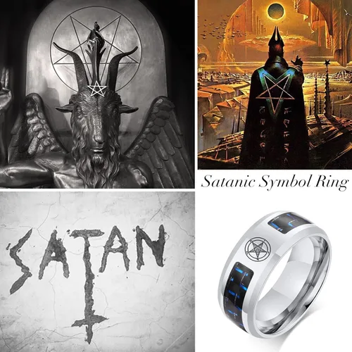 Vista 2 de Iglesia de Satanás Joyería Leviatán Cruz Satánica Símbolo Anillo Acero Inoxidable Fibra de Carbono Incrustación Banda para Hombres
