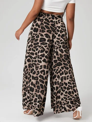 Vista 2 de WDIRARA Pantalones de mujer con estampado de leopardo y pierna ancha y cremallera trasera