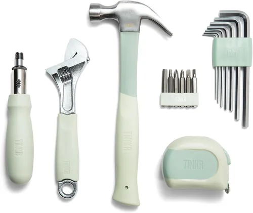 Vista 7 de TINKR Kit de herramientas esenciales para el hogar – Martillo, destornillador con trinquete, cinta métrica, llaves Allen y llave en estuche de lona.