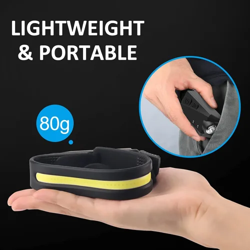 Vista 7 de Linterna frontal LED recargable con sensor de movimiento, lámpara de cabeza USB, cómoda diadema con haz ancho, 5 modos, 350 lúmenes, linterna ultra